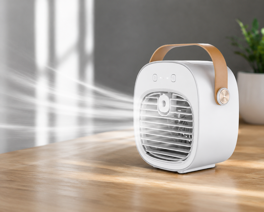 Mini ventilador con humificador portátil.